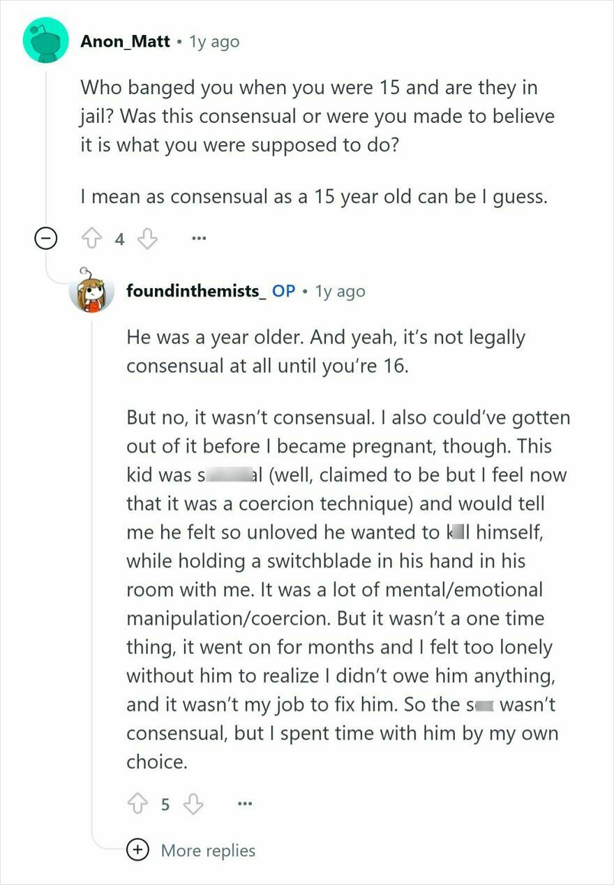 Reddit conversation discussing experiences of people raised Mormon involving coercion and emotional manipulation.