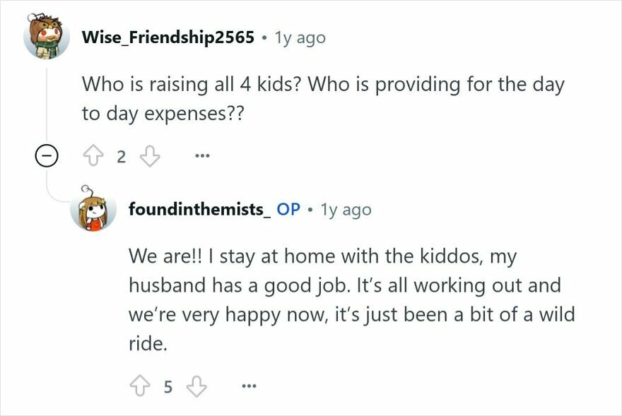 Screenshot of an online conversation discussing family roles with people who were raised Mormon answering questions.