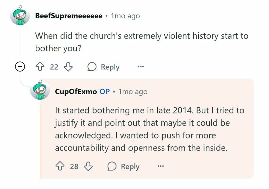 Reddit conversation about when the violent history of the Mormon church started to bother someone raised Mormon.