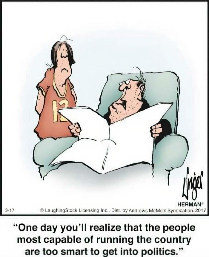 Cartoon of a boomer reading a newspaper with a frustrated younger person, illustrating cringy jokes about boomers and the internet.