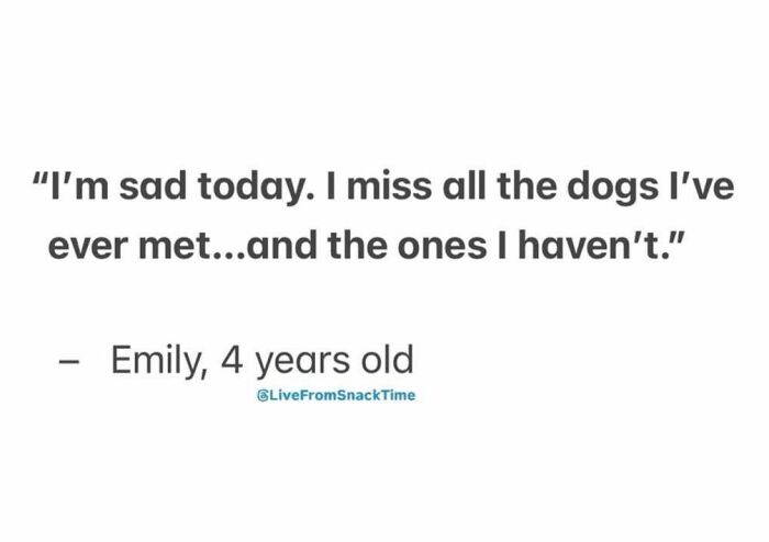 Child quote about missing dogs, shared by Live From Snack Time, highlighting heartfelt kids' quotes and moments.