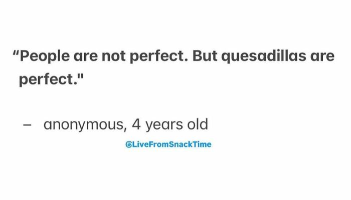 Alt text: Child's humorous quote about perfection from Live From Snack Time highlighting funny kid quotes shared online.
