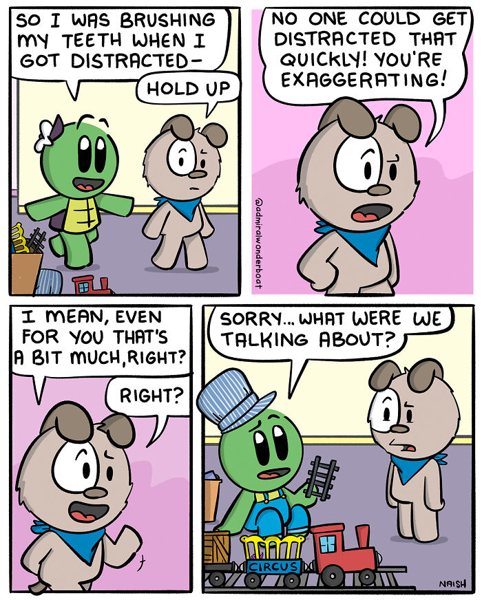 Comic strip featuring characters in a humorous dialogue highlighting challenges and friendships by this artist.