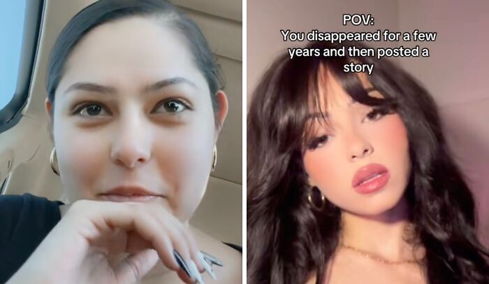 Split image showing two women making social media comeback after a hiatus, highlighting moments of returning to posting.