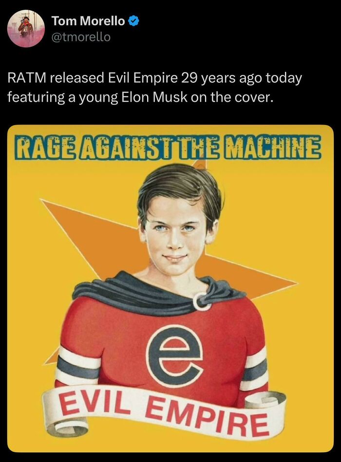 Rage Against The Machine album cover featuring a young boy with a red shirt and cape, symbolizing aged like wine predictions.
