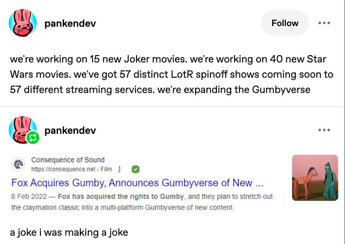 Social media post discussing new movie and series expansions, referencing predictions aged like wine for accuracy.