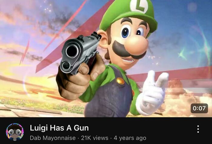 Luigi holding a gun in a colorful video game scene, illustrating accurate predictions aged like wine.