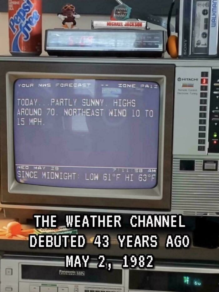 Vintage Weather Channel forecast on an old TV with nostalgic retro electronics from people realizing they’re old now.