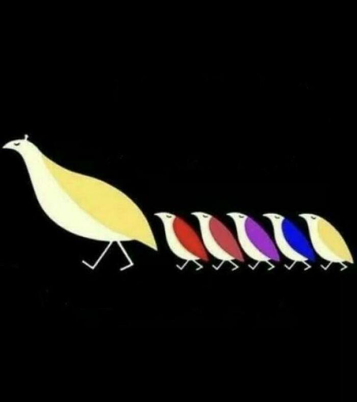 Stylized nostalgic birds in a row representing a family, symbolizing memories from people who realize they’re old now.