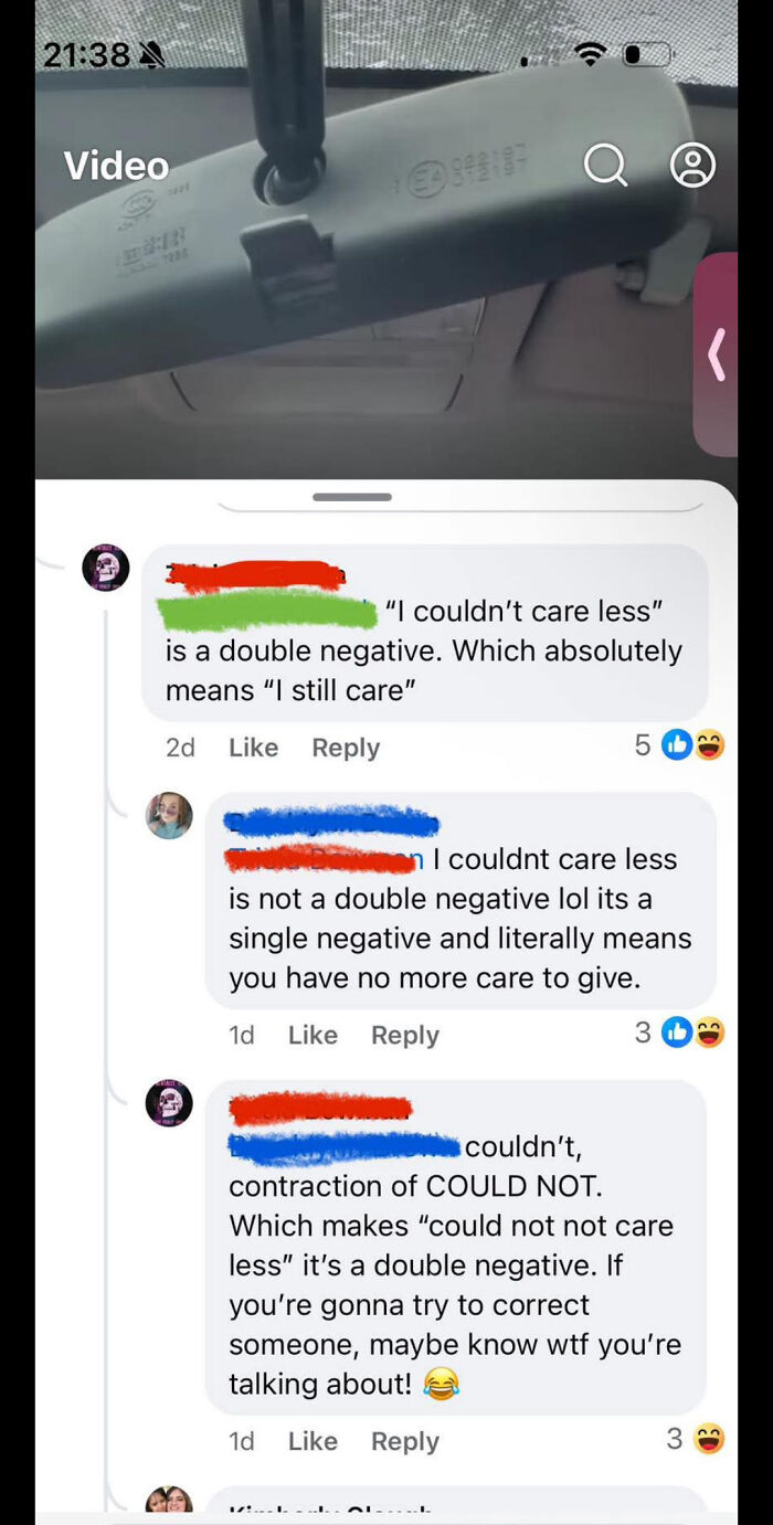Online group roasting confidently incorrect individuals debating language double negatives in a social media comment thread.