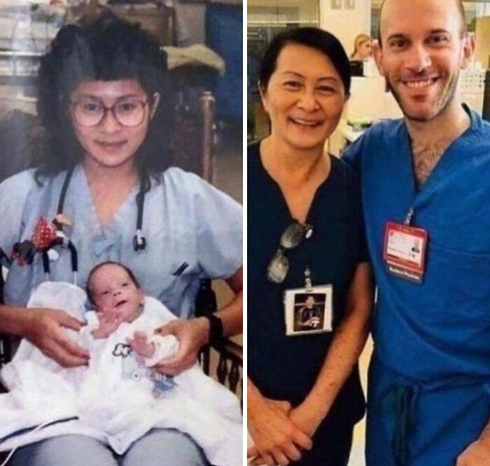 Two healthcare professionals smiling, showcasing the beauty of planet Earth through kindness and care moments.