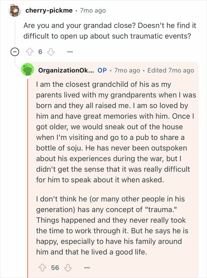 Reddit user shares close bond with grandfather who escaped North Korea, reflecting on his life and experiences during the war.