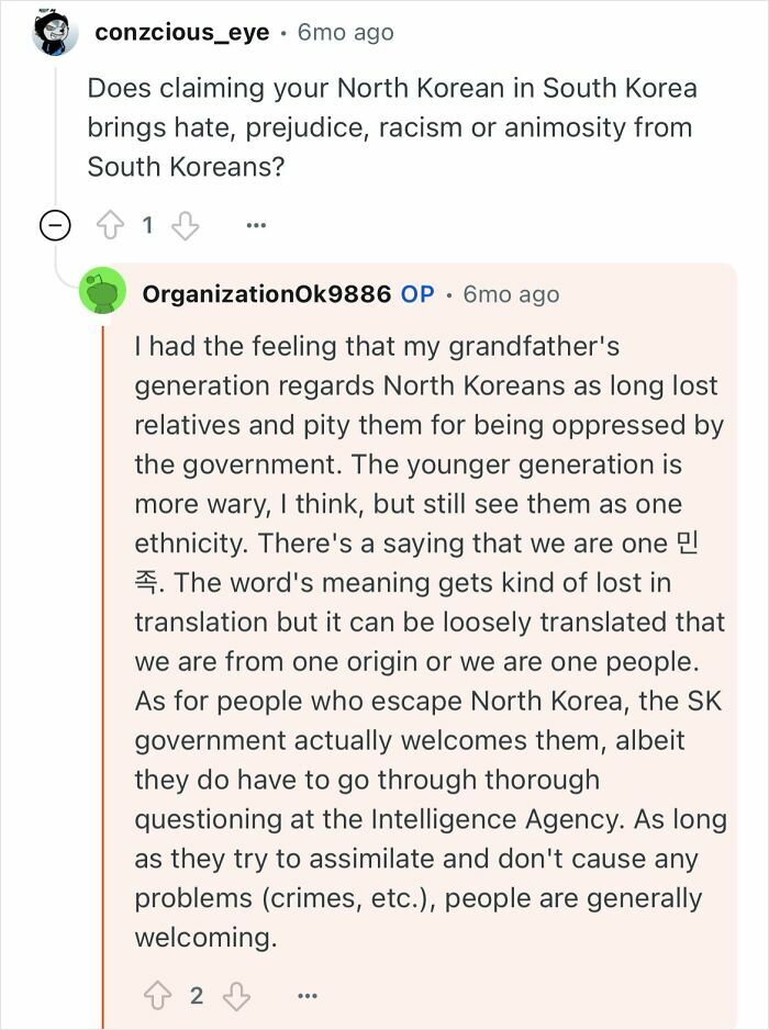 Online discussion about experiences of people who escaped North Korea and public perception in South Korea.