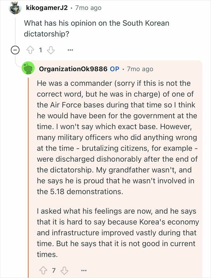 Reddit user discusses a grandfather who escaped North Korea and shares his life experiences under dictatorship and military service.