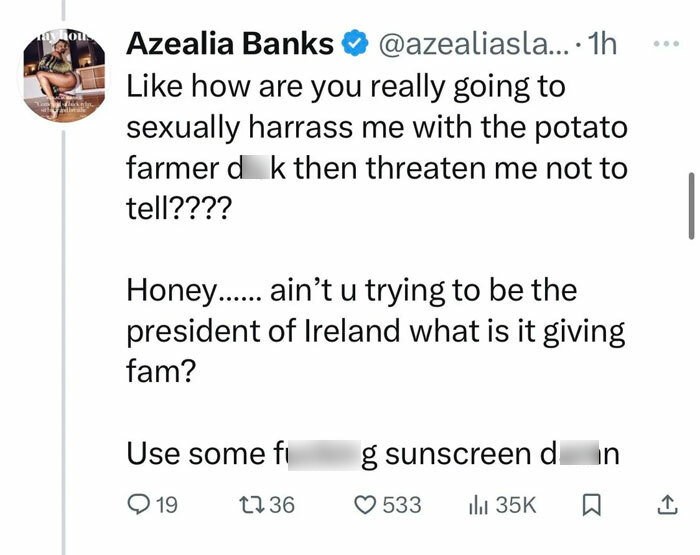 Azealia Banks' tweet with accusations related to Conor McGregor's leaked X-rated pic causing viral controversy. Azealia Banks' tweet with accusations related to Conor McGregor's leaked X-rated pic causing viral controversy.