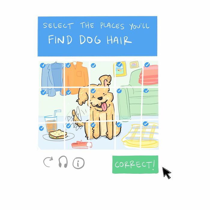Hand-drawn comic showing a checkbox labeled Im not a robot with a submit button and cursor pointer.