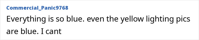 Text post with user Commercial_Panic9768 expressing frustration about blue-tinted photos in a Vogue shoot. Text post with user Commercial_Panic9768 expressing frustration about blue-tinted photos in a Vogue shoot.