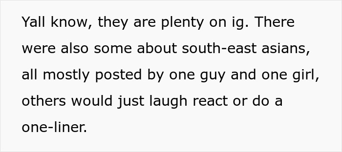 Text post discussing reactions on Instagram about south-east Asians, highlighting friend zone and flirty bachelor themes. Text post discussing reactions on Instagram about south-east Asians, highlighting friend zone and flirty bachelor themes.