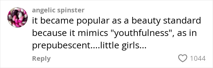 Comment by angelic spinster discussing beauty standards and youthfulness in relation to Gen Z woman who stopped shaving. Comment by angelic spinster discussing beauty standards and youthfulness in relation to Gen Z woman who stopped shaving.