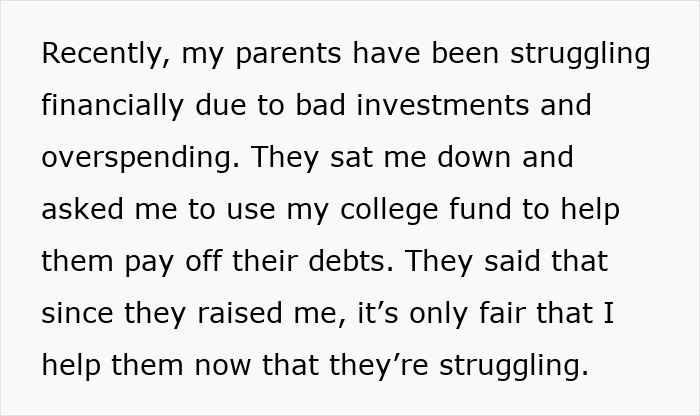 Teen refusing to sacrifice future by using college fund to fix parents’ financial mistakes, facing family conflict.