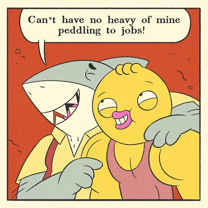 Hand holding cash offering money to another hand in a cartoon style comic about a bodybuilding duck.