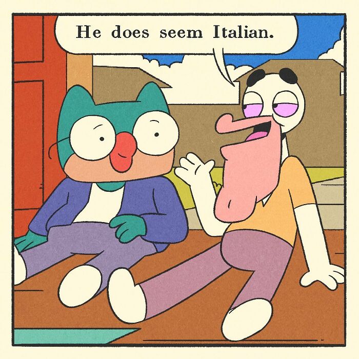 Comic illustration of a bodybuilding shark holding two cartoon characters, featuring a bodybuilding duck theme with a soft heart concept.