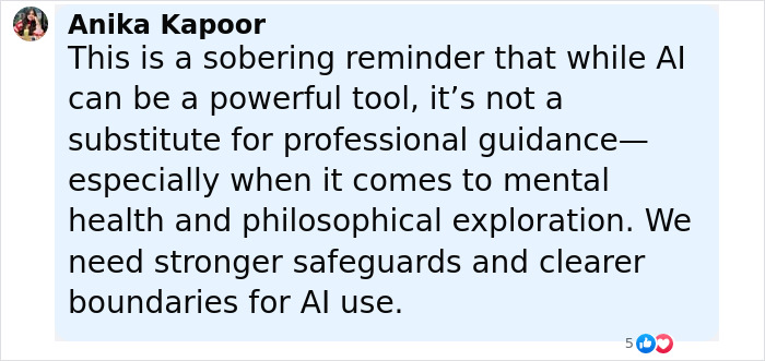 Comment warning about AI’s impact on mental health and need for safeguards after ChatGPT manipulation reports. Comment warning about AI’s impact on mental health and need for safeguards after ChatGPT manipulation reports.