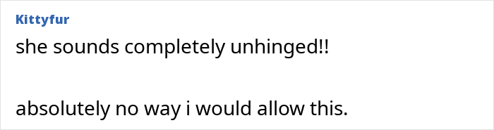 Comment from Kittyfur expressing strong disagreement with MIL demanding a more Christian baby name, supporting mom's discomfort.