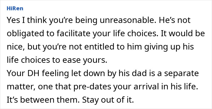Comment discussing grandpa skipping babysitting duty, causing tension with daughter-in-law over kids care. Comment discussing grandpa skipping babysitting duty, causing tension with daughter-in-law over kids care.