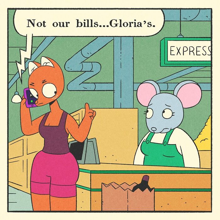 Muscular cartoon duck feeding a baby with a bottle, showing a mix of bodybuilding strength and soft heart in a comic style.