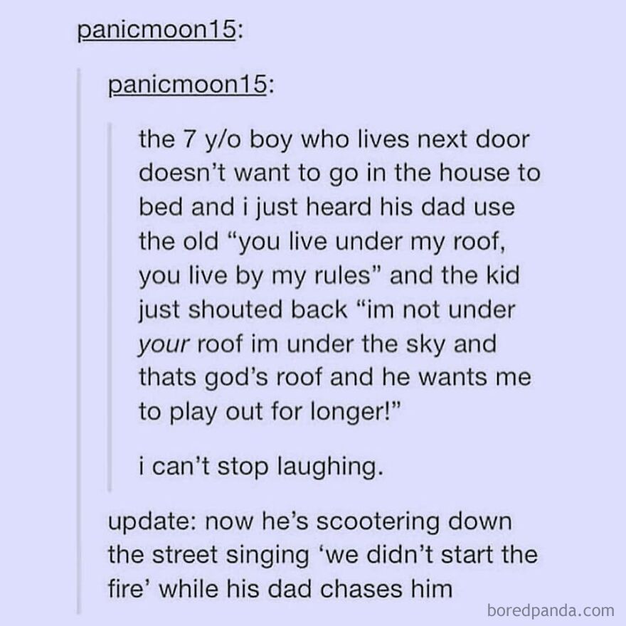 Screenshot of a funny story from a social media post about a boy’s witty reply, included in true stories collection.