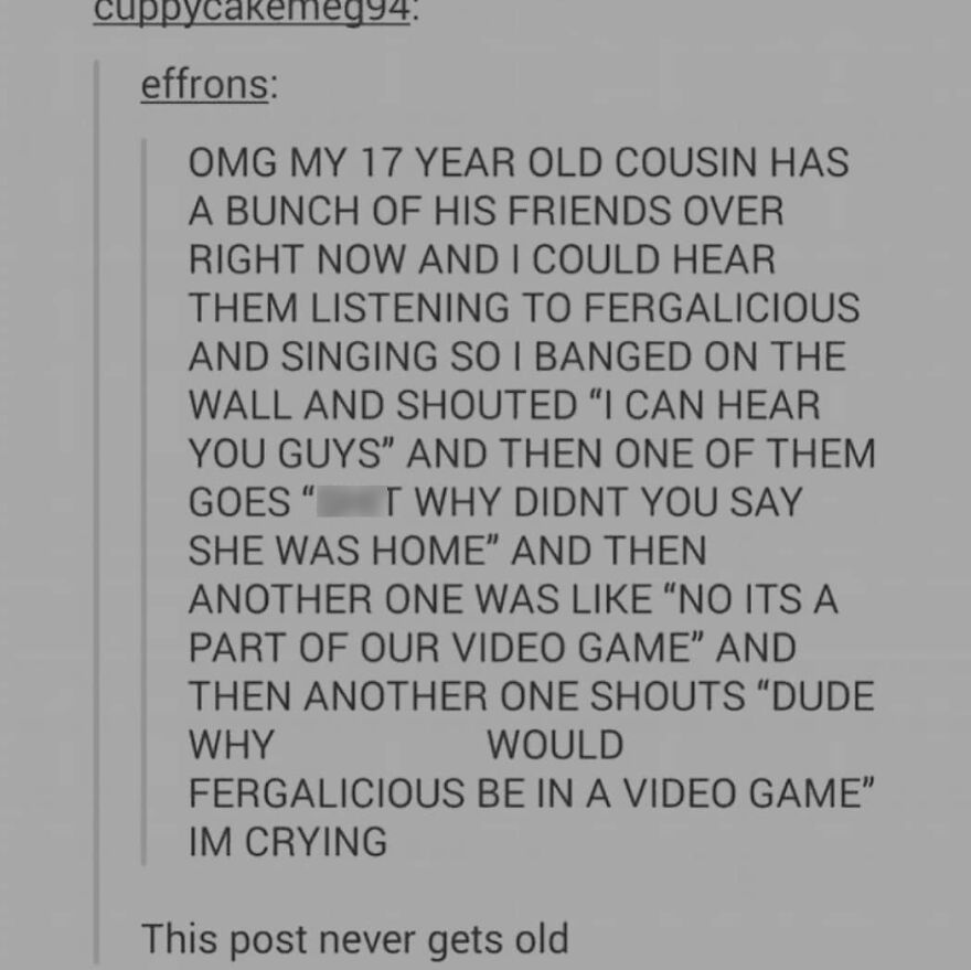 Screenshot of a humorous text post sharing a totally true story about a funny misunderstanding with music and video games.