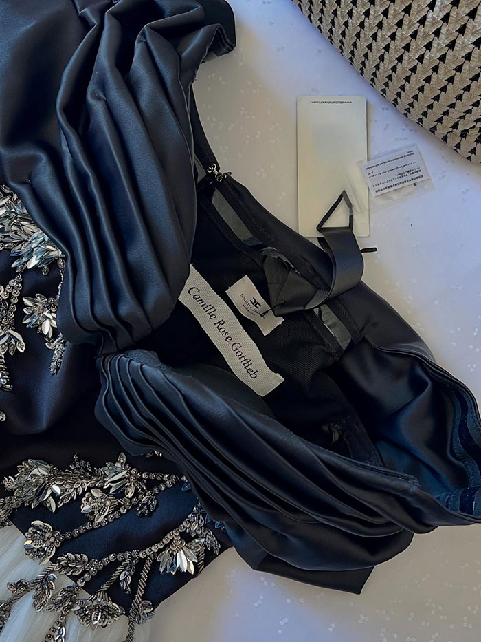 Black embellished gown with luxurious fabric and elegant draping, Grace Kelly’s granddaughter style at charity event accessories visible. Black embellished gown with luxurious fabric and elegant draping, Grace Kelly’s granddaughter style at charity event accessories visible.