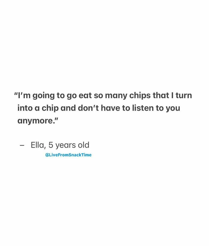 Child quote about eating chips expressing independence, featured on Live From Snack Time social media post.
