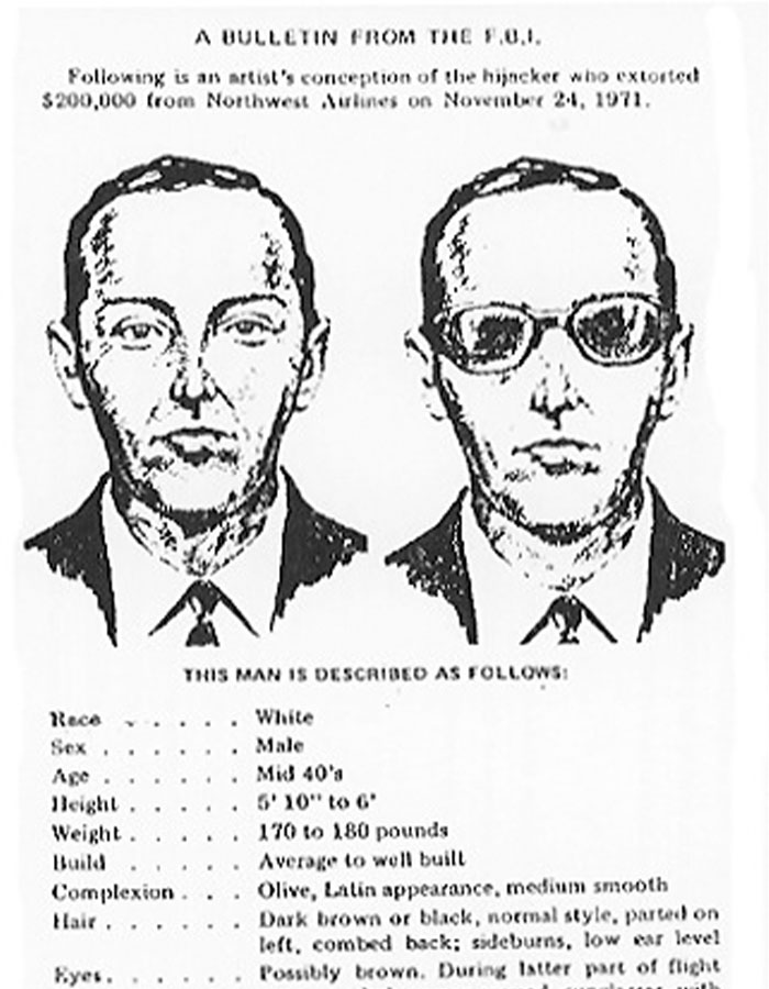 FBI artist's sketches and description of DB Cooper, highlighting decades of FBI dead ends in the case investigation. FBI artist's sketches and description of DB Cooper, highlighting decades of FBI dead ends in the case investigation.
