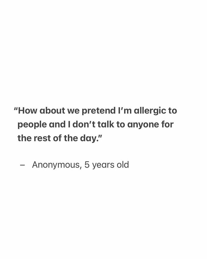 Funny kid quote about pretending to be allergic to people and avoiding talking, featured in live from snack time quotes.