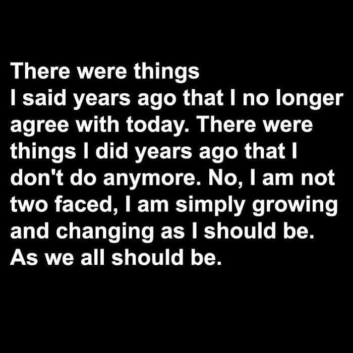 Text on black background about personal growth and change, reflecting on the good old days and life lessons from the '80s era.