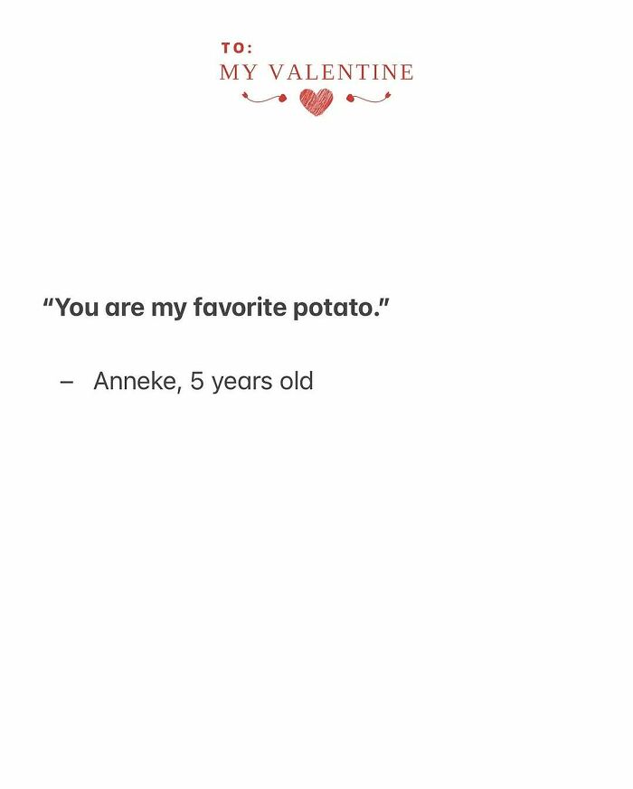 Valentine note featuring a kid’s quote sharing a funny and sweet moment from live snack time with kids.