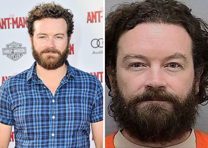 Actor with beard shown at a red carpet event and a mugshot, illustrating stars who went from beloved to hated. Actor with beard shown at a red carpet event and a mugshot, illustrating stars who went from beloved to hated.