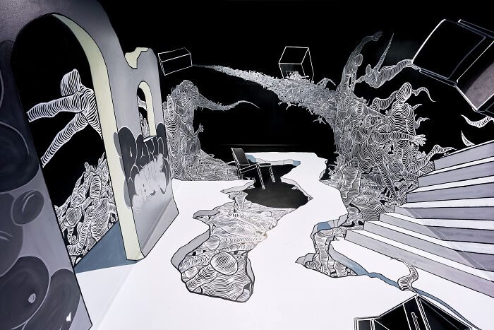 "Dialogue": An Anamorphic Drawing Installation At The Purkutaide Exhibition In Helsinki, Finland