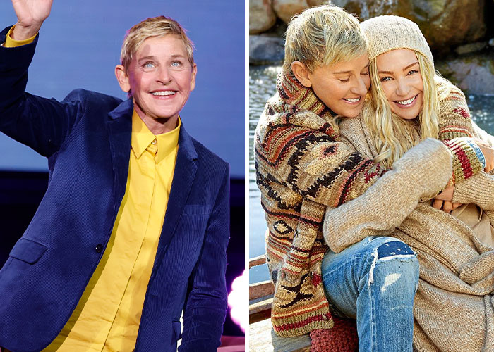 Ellen DeGeneres waving in a yellow shirt and blue jacket, and hugging a woman in cozy sweaters, stars who went from beloved to hated. Ellen DeGeneres waving in a yellow shirt and blue jacket, and hugging a woman in cozy sweaters, stars who went from beloved to hated.