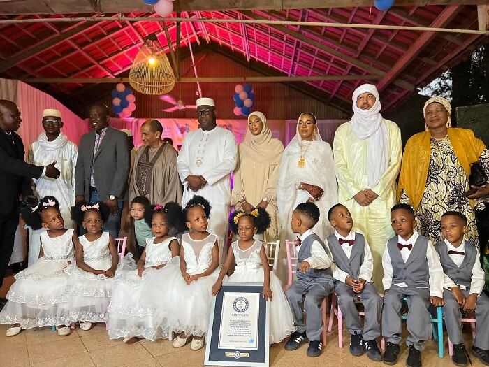 The world’s first surviving nonuplets dressed for their 4th birthday celebration with family and a certificate displayed. The world’s first surviving nonuplets dressed for their 4th birthday celebration with family and a certificate displayed.