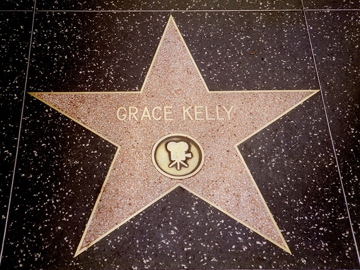 Grace Kelly’s name on a Hollywood Walk of Fame star honoring the legendary actress and princess. Grace Kelly’s name on a Hollywood Walk of Fame star honoring the legendary actress and princess.