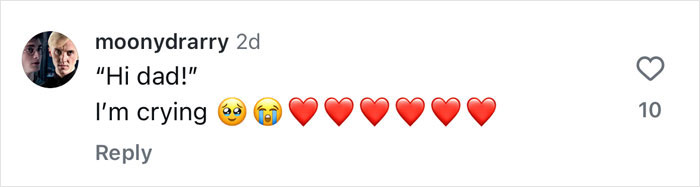 Screenshot of a social media comment expressing emotional reaction to Harry Potter stars' surprise reunion with "Hi dad" message. Screenshot of a social media comment expressing emotional reaction to Harry Potter stars' surprise reunion with "Hi dad" message.