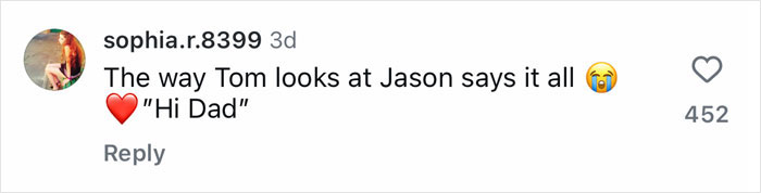 Comment mentioning Tom looking at Jason with emotional "Hi Dad" text, reflecting Harry Potter stars' surprise reunion. Comment mentioning Tom looking at Jason with emotional "Hi Dad" text, reflecting Harry Potter stars' surprise reunion.