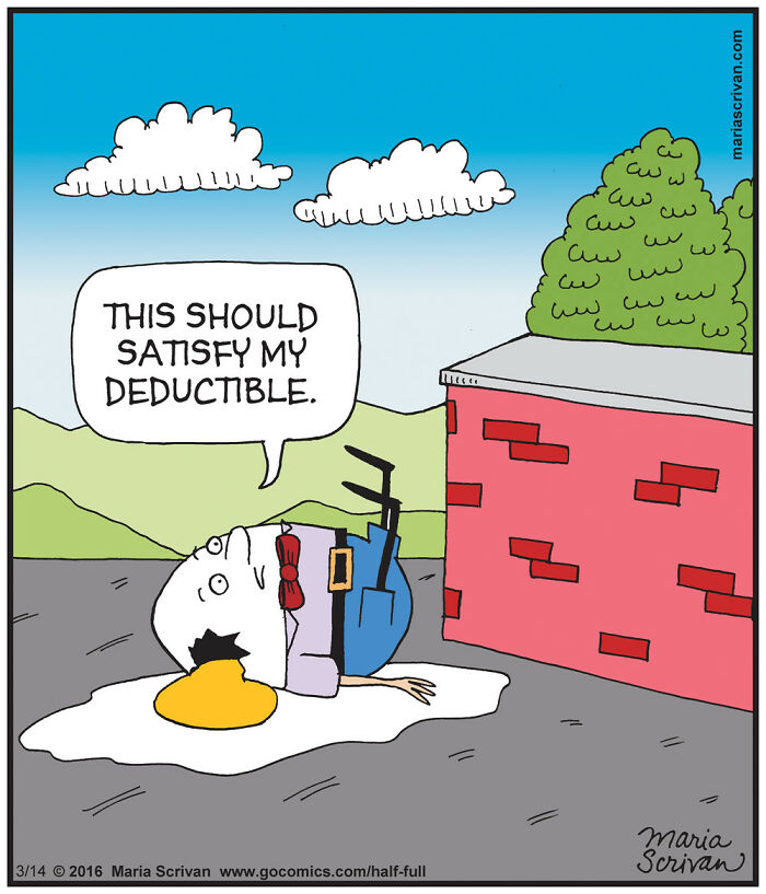 Cartoon of a funny character lying on the ground with a c*****d egg, showing absurd situations in a hilarious comic style.
