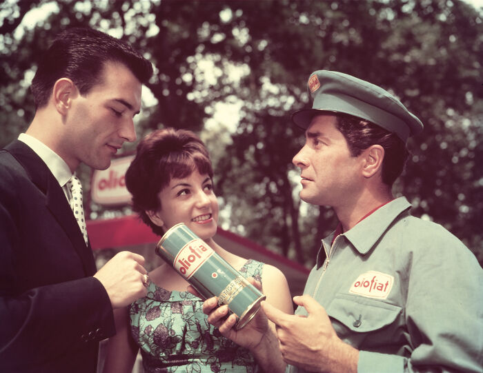A Promotional Photo For Italian "Olio Fiat", The Fiat-Branded Motor Oil, Italy, 1950s