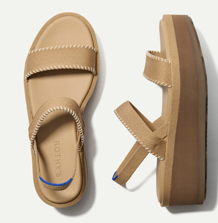 Beige platform sandals with comfortable straps and stitching detail, perfect for sandal season in Europe. Beige platform sandals with comfortable straps and stitching detail, perfect for sandal season in Europe.