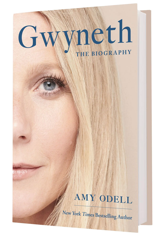 Close-up of Gwyneth Paltrow on the book cover of her biography by Amy Odell, relating to Brad Pitt relationship controversy. Close-up of Gwyneth Paltrow on the book cover of her biography by Amy Odell, relating to Brad Pitt relationship controversy.