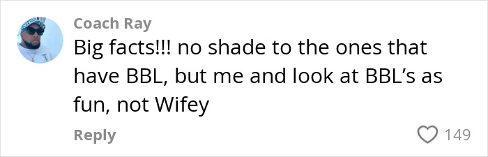 Social media comment discussing BBL and personal opinions on the procedure and related challenges. Social media comment discussing BBL and personal opinions on the procedure and related challenges.